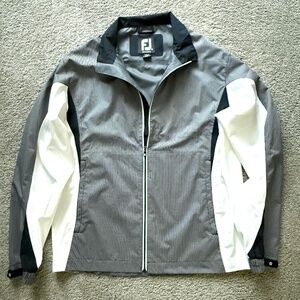 Footjoy DJ Hydrolite Grey/White/Black Full Zip Rain Wind Golf Jacket Mens Medium